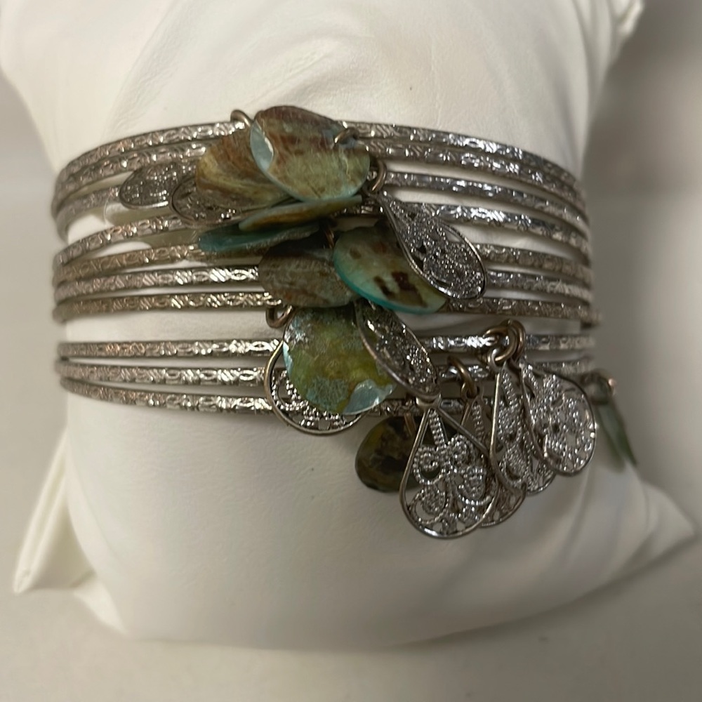 Silver bangle set w/ turquoise & silver charms